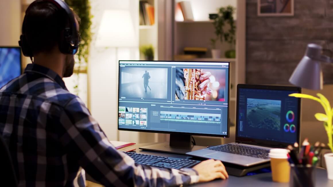 A film maker working on a video project, demonstrating use of Sohonet ClearView Flex in Canada for remote collaboration and editing.